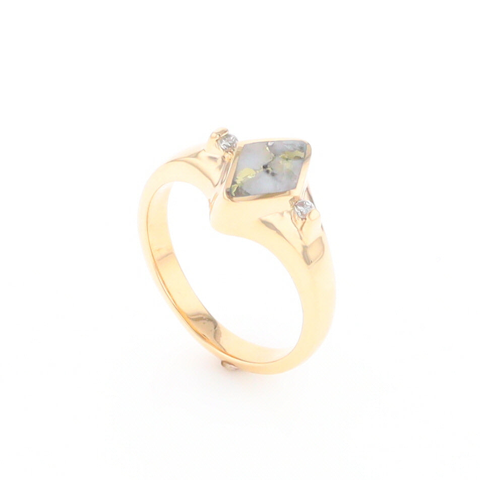 G2 Gold Quartz Ring Diamond Shape Inlaid with 0.05ctw Round Diamonds