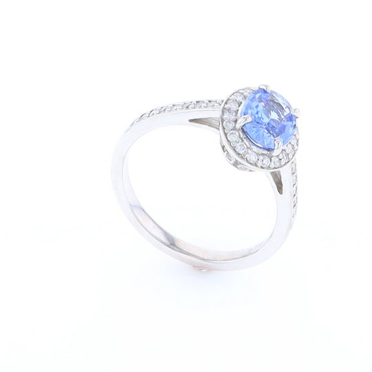 Oval Ceylon Sapphire with Diamond Halo Ring