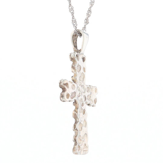 Sterling Silver Nugget Pattered Cross Pendant