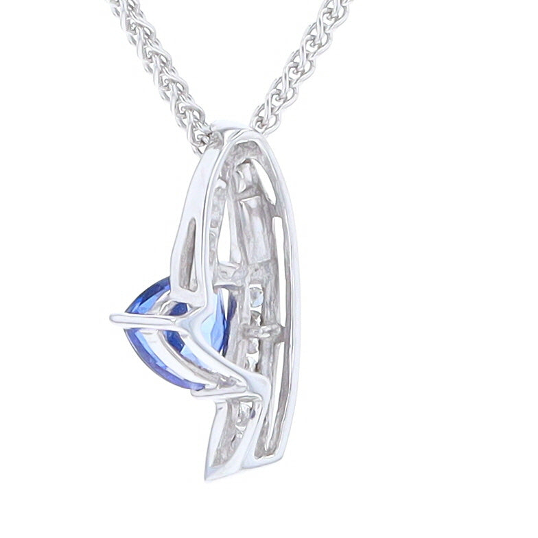 Synthetic Sapphire White Gold Ribbon Pendant with Diamond Accents