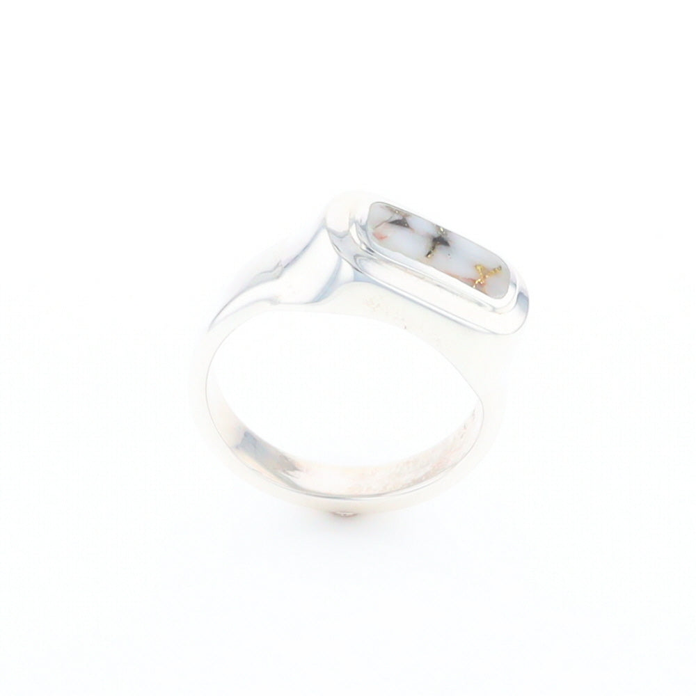 Sterling Silver Gold Quartz Inlaid Rectangular Ring - G3