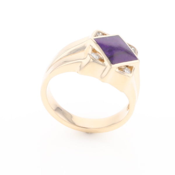 Natural Sugilite ring diamond shape inlaid design with .16ctw round diamonds