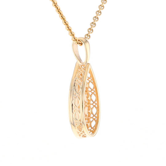 Gold Quartz Pendant Tear Drop Inlaid .42ctw Diamond Halo Design