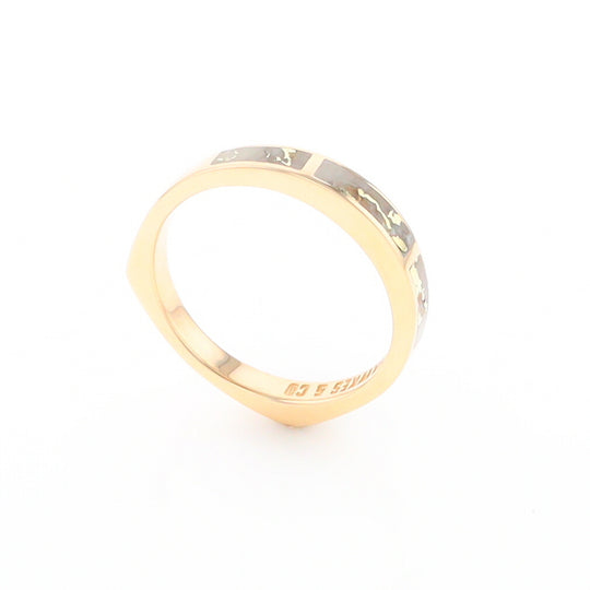 Gold Quartz Ring 3 Rectangle Section Inlaid Band