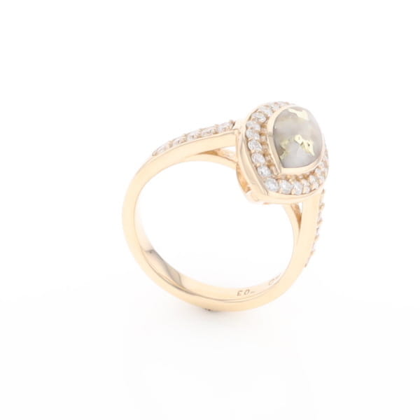 Marquise Gold Quartz Inlaid Ring with 0.65ctw Diamond Halo
