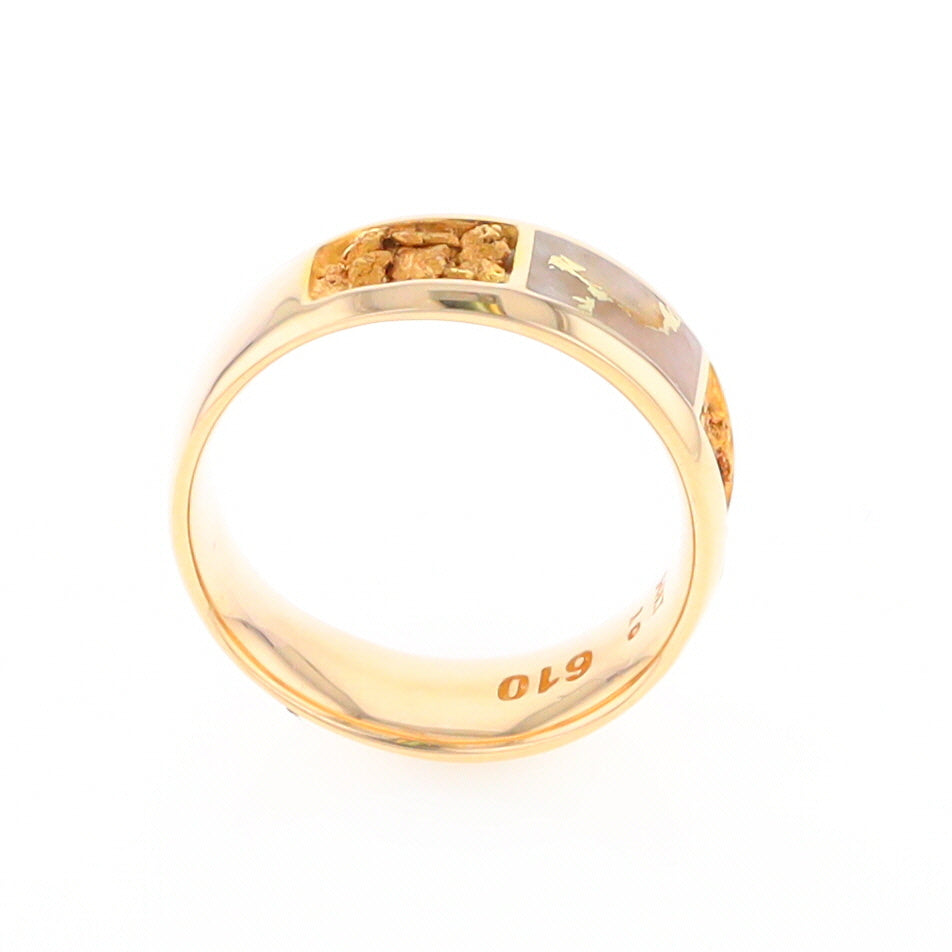 Gold Quartz Ring Rectangle Inlaid with Natural Nugget Sides