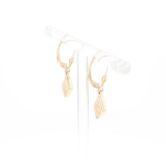 Gold Quartz Earrings Diamond Shape Inlaid Lever Backs G2