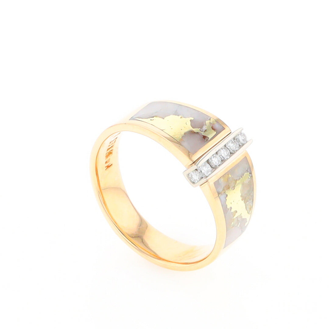 Gold Quartz Ring Double Sided Inlaid with .19ctw Round Diamonds