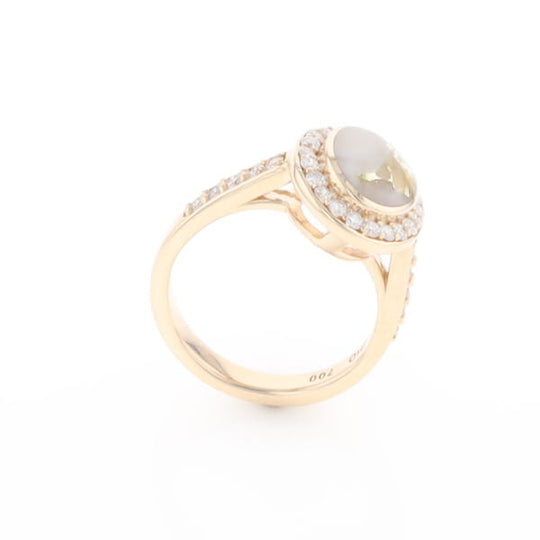 Oval Gold Quartz Inlaid Ring with 0.65ctw Diamond Halo
