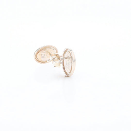 Sterling Silver Gold Quartz Inlaid Oval Stud Earrings - G3