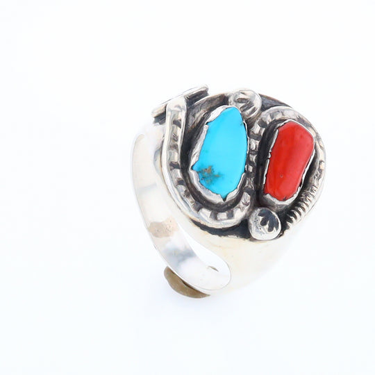 Coral and Turquoise Native Snake Ring