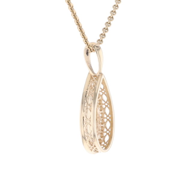 Gold Quartz Pendant Tear Drop Inlaid .42ctw Diamond Halo Design