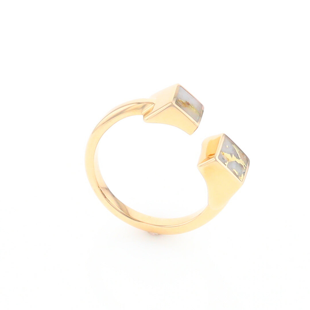 Gold Quartz Ring Wrap Double Square Inlaid Design