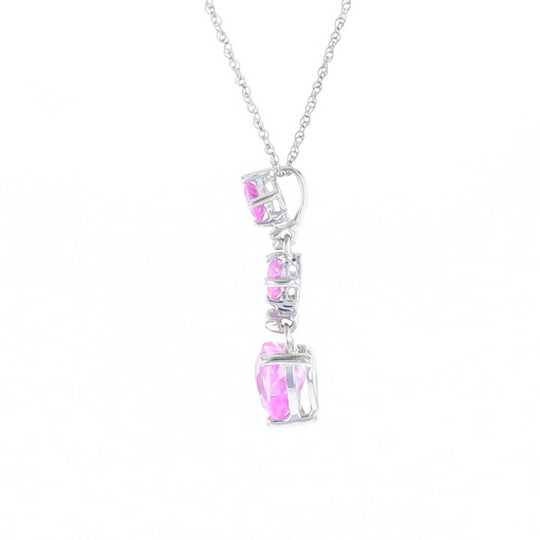 Synthetic Pink Sapphire Dangle Heart Necklace