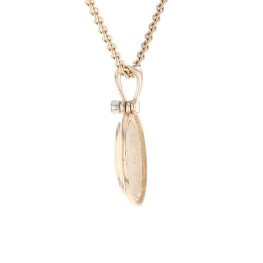 Gold Quartz Oval Inlaid Pendant with .02ct Diamond
