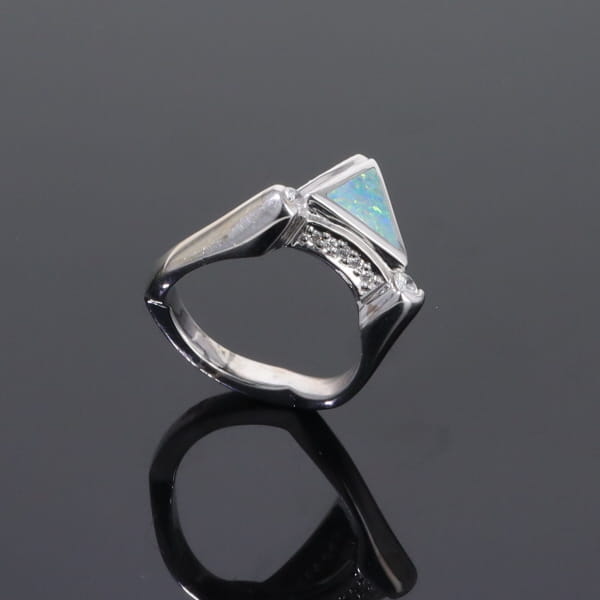 Opal Rings Triangle Inlaid Design with .31ctw Round Diamonds