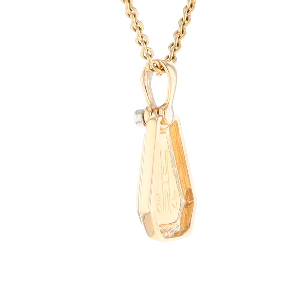 Gold Quartz Necklace, Triangle Inlaid with .02ctw Diamond Pendant