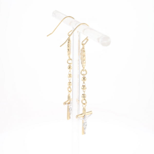 Gold Plated Virgin Mary and Crucifix Dangle Earrings