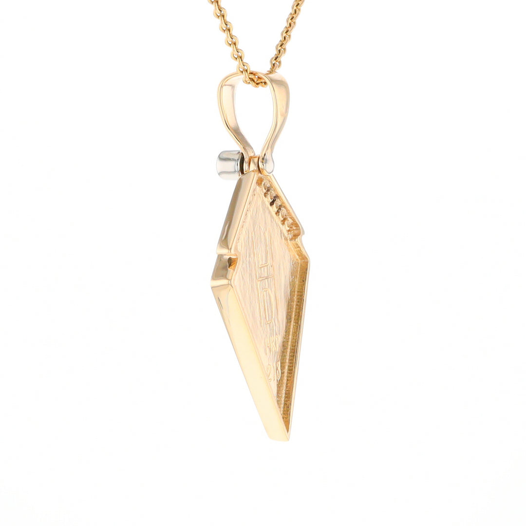 Gold Quartz Kite Shape Inlaid Pendant with .27ctw Diamonds