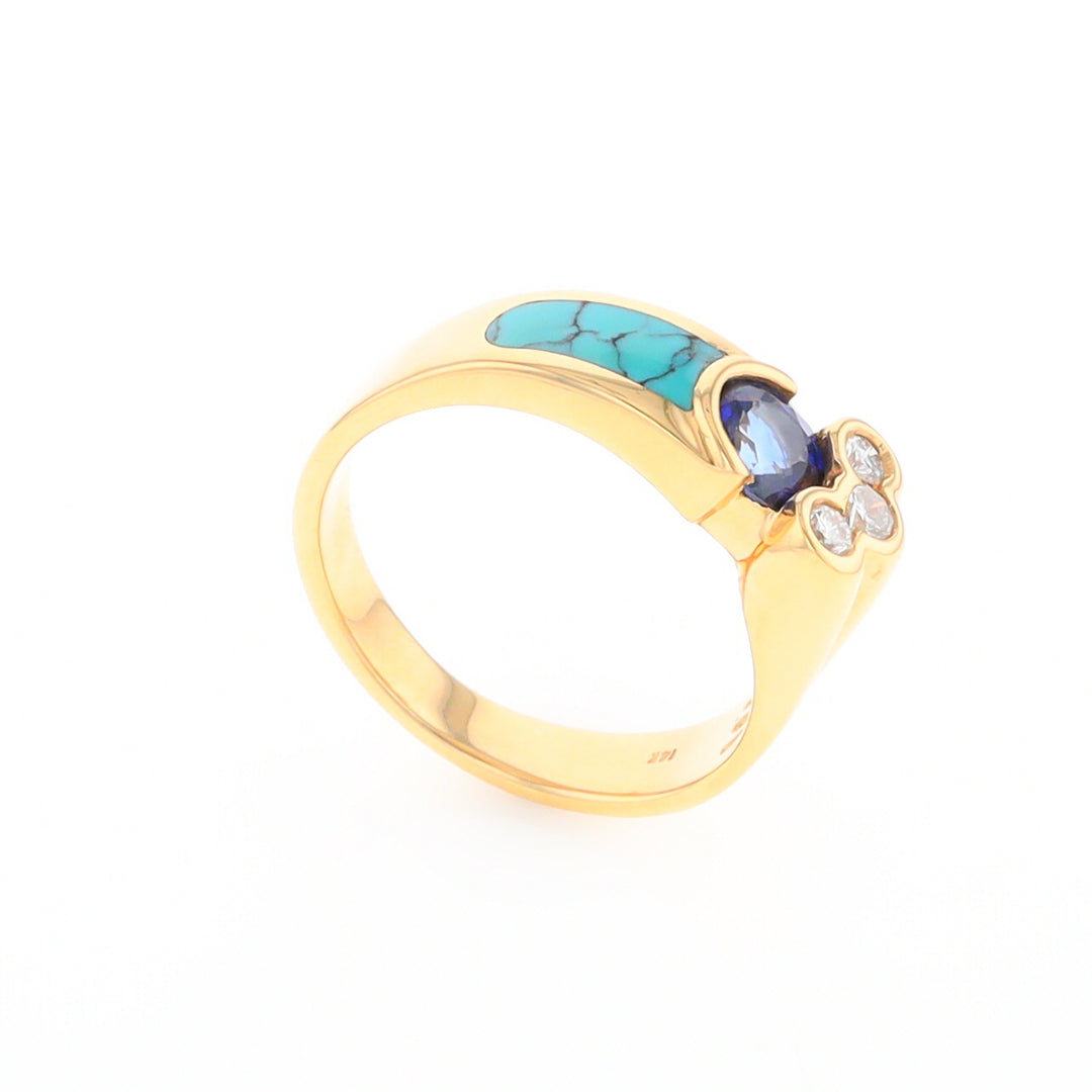 Turquoise Inlaid Ring with Sapphire and 0.23ctw Diamonds