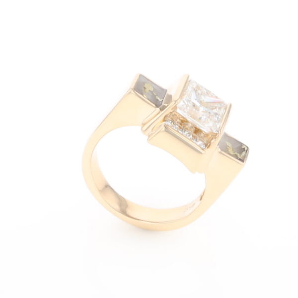 Princess Cut Diamond Gold Quartz 2-Square Inlaid Ring