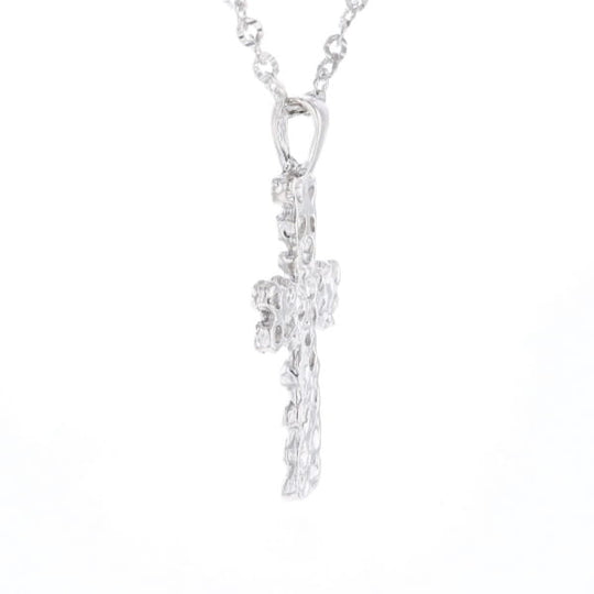Sterling Silver Nugget Pattered Cross Necklace