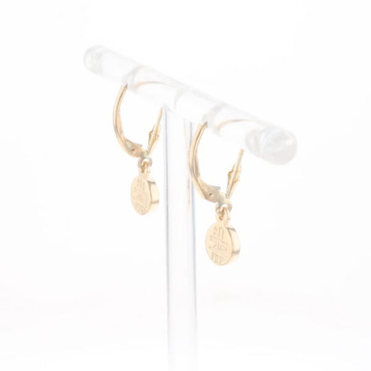 Gold Quartz Earrings Round Inlaid Design Lever Backs