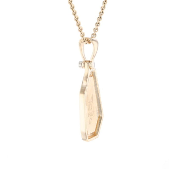 Gold Quartz Necklace .02ct Diamond Geometric Inlaid Design Pendant