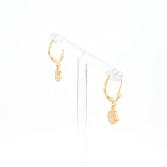 Gold Quartz Earrings Round Inlaid Design Lever Backs