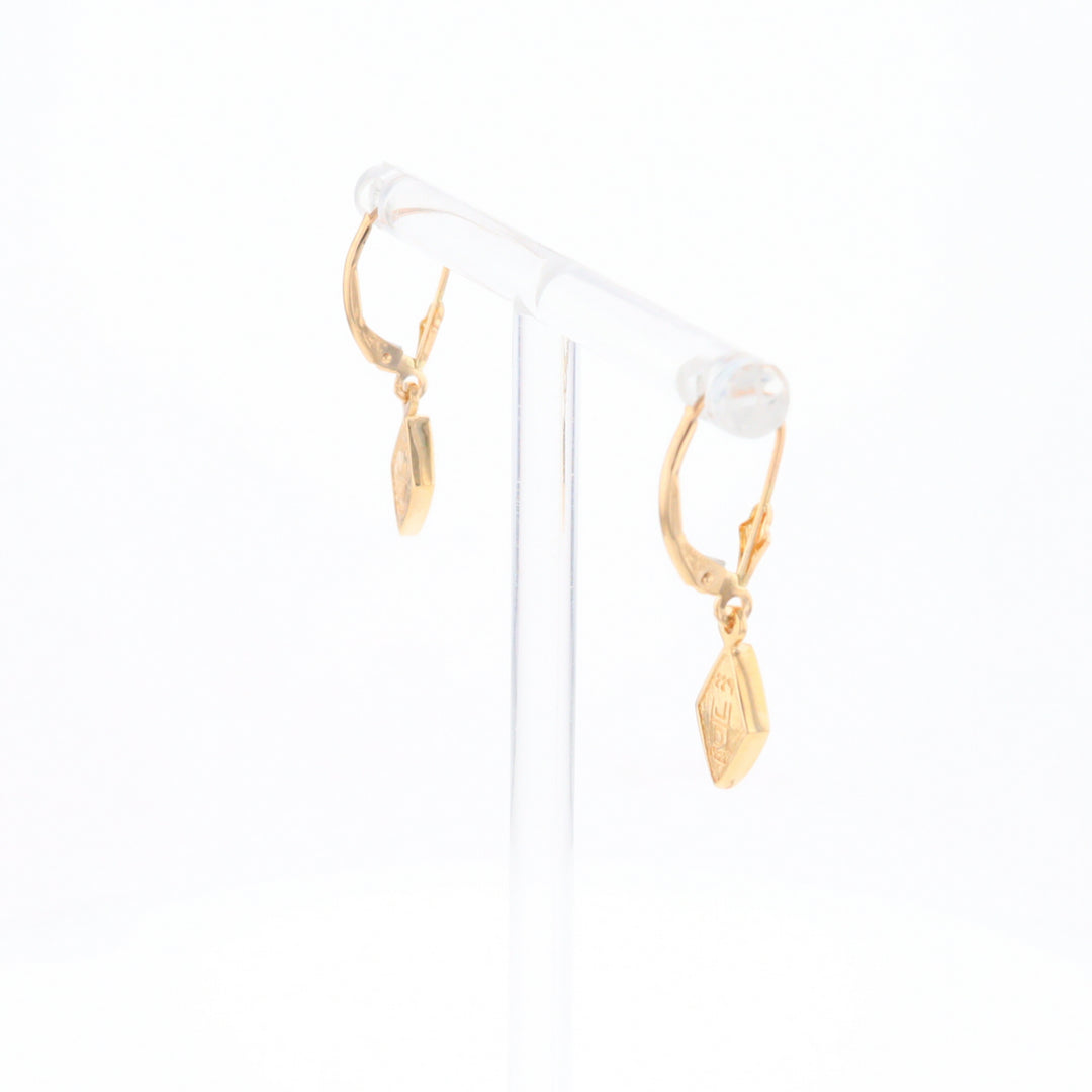 Gold Quartz Earrings Diamond Shape Inlaid Lever Backs G1