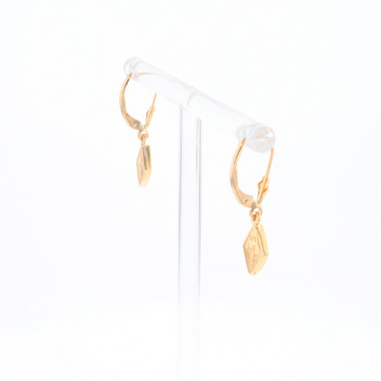 Gold Quartz Earrings Diamond Shape Inlaid Lever Backs G1