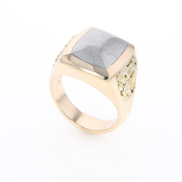 Meteorite Ring Double Side Natural Nuggets Rectangle Inlaid Center