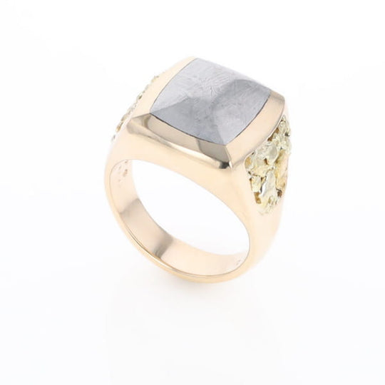 Meteorite Ring Double Side Natural Nuggets Rectangle Inlaid Center