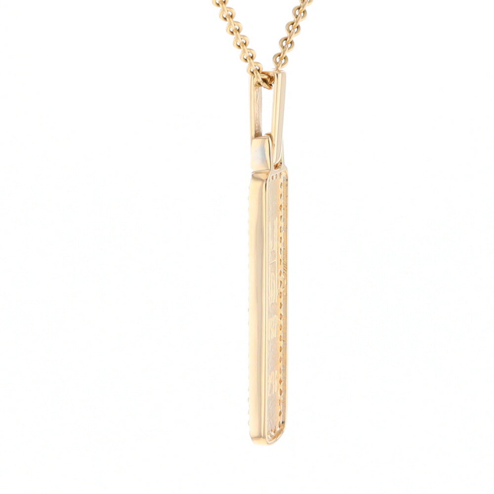 Gold Quartz Necklace, Rectangle Inlaid, .27ctw Diamond Halo Pendant