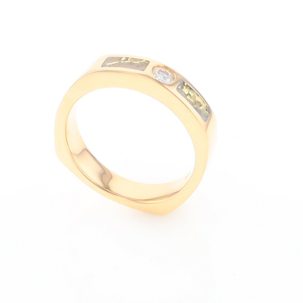 Gold Quartz Ring Double Sided Inlaid Design with .10ct Round Diamond G2