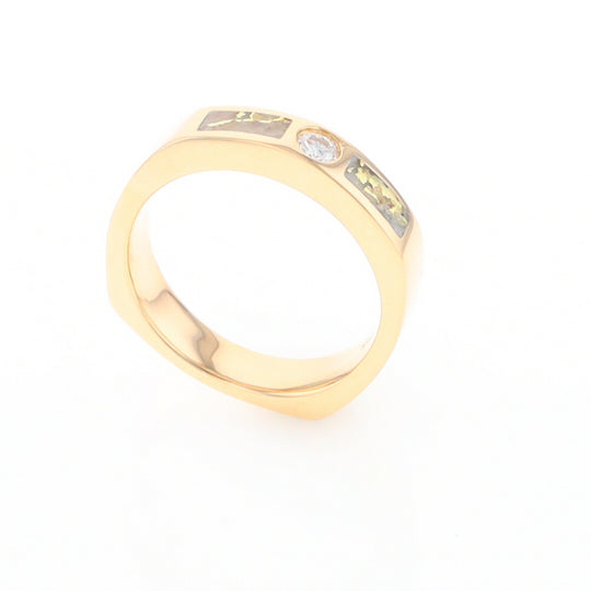 Gold Quartz Ring Double Sided Inlaid Design with .10ct Round Diamond G2
