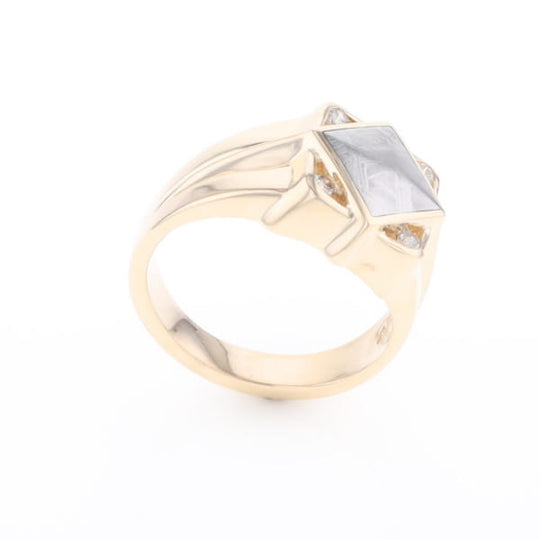 Natural Meteorite ring diamond shape inlaid design with .16ctw round diamonds