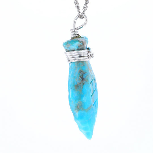 Sterling Silver Turquoise Arrowhead Craved Native Pendant Signed: BF