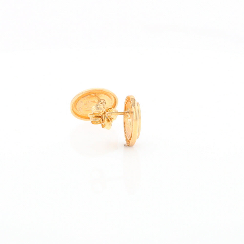 Gold Quartz Earrings Oval Inlaid Design Studs G2