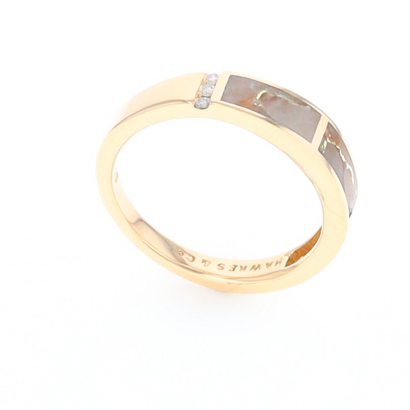 Gold Quartz Ring Double Inlaid Design with .03ctw Round Diamonds