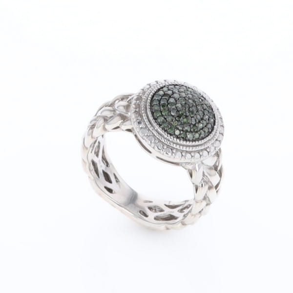Green Diamond Braided Cluster Ring