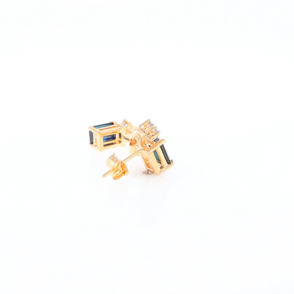 Rectangle Blue Sapphire Stud Earrings