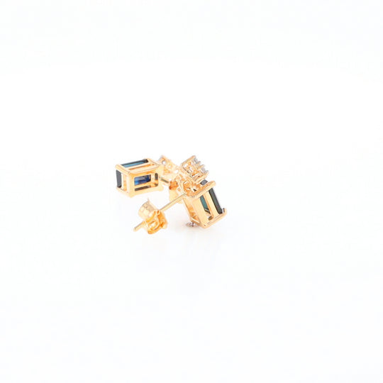 Rectangle Blue Sapphire Stud Earrings