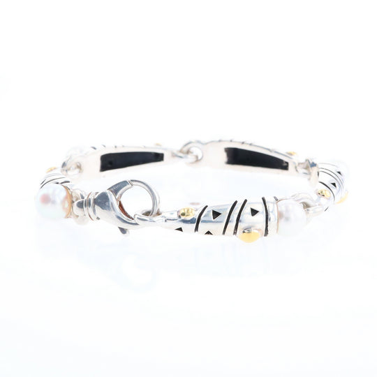 Silver & Pearl Bracelet with Gold Accents