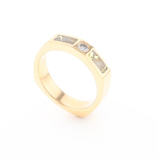 Gold Quartz Ring Double Sided Inlaid Design with .10ct Round Diamond G2