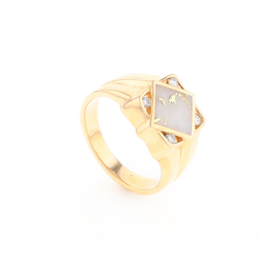 Gold Quartz Mens Ring with Diamond Accents