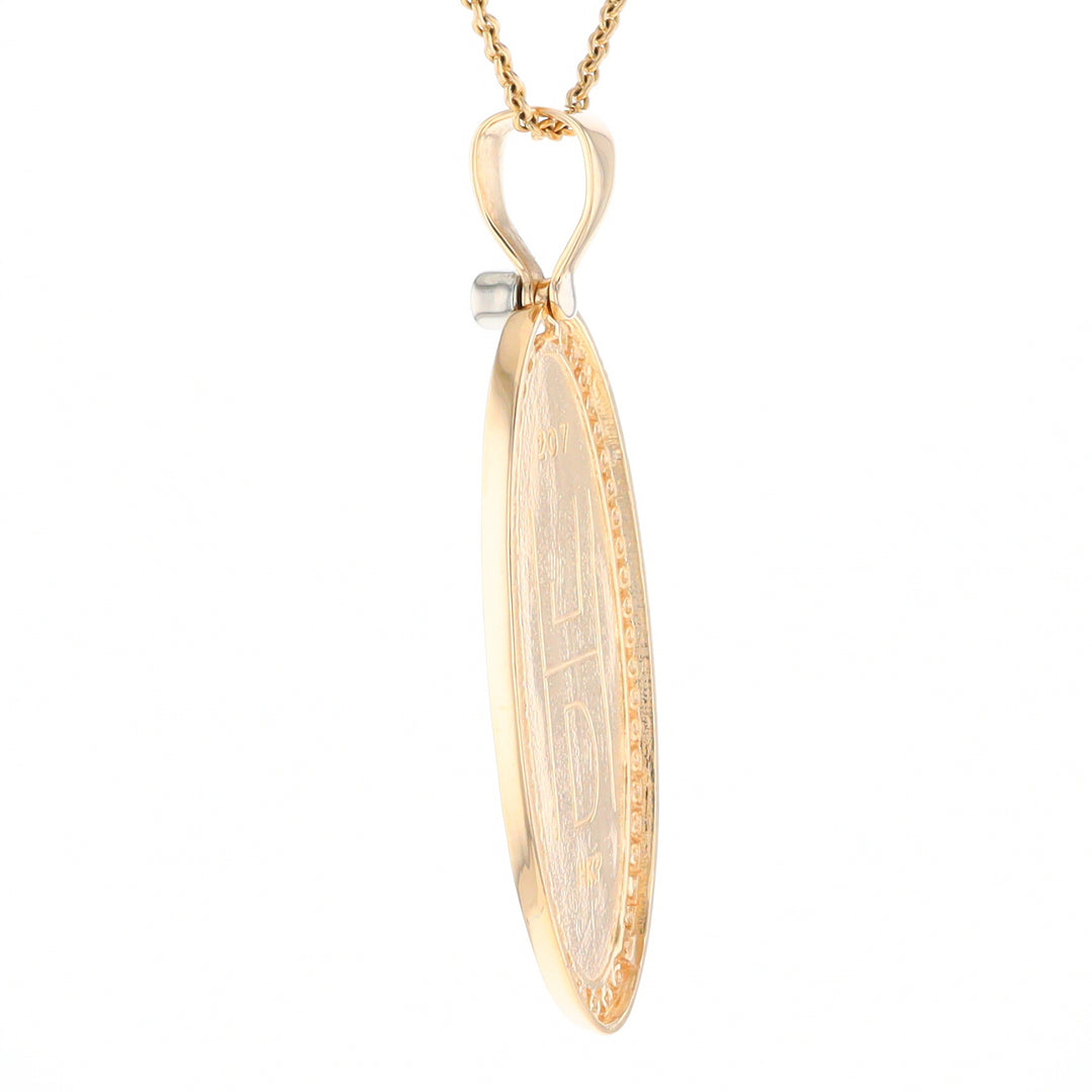 Gold Quartz Necklace 0.96ctw Halo Diamond Oval Inlaid Pendant