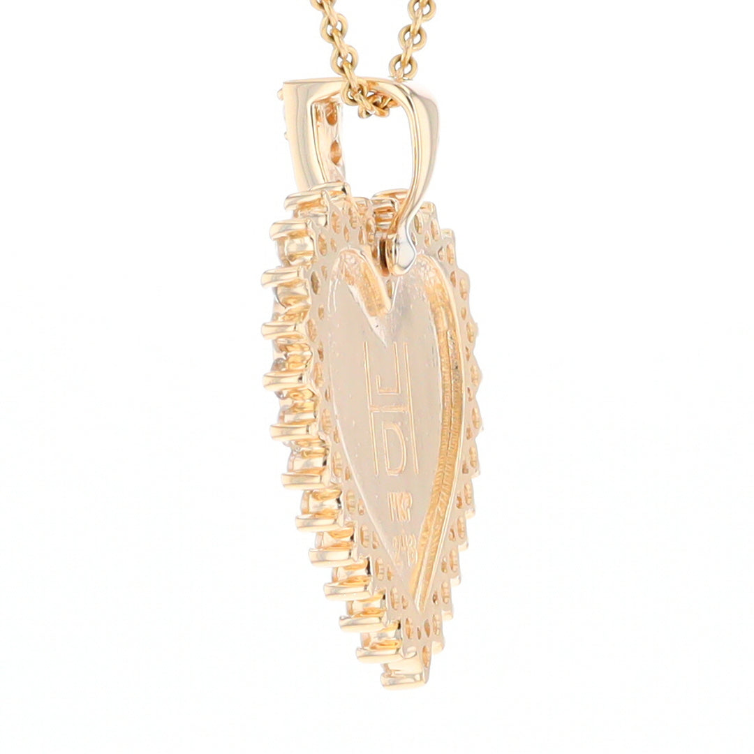 Gold Quartz Necklace Heart Shape Inlaid 1.54ctw Halo Diamond Pendant