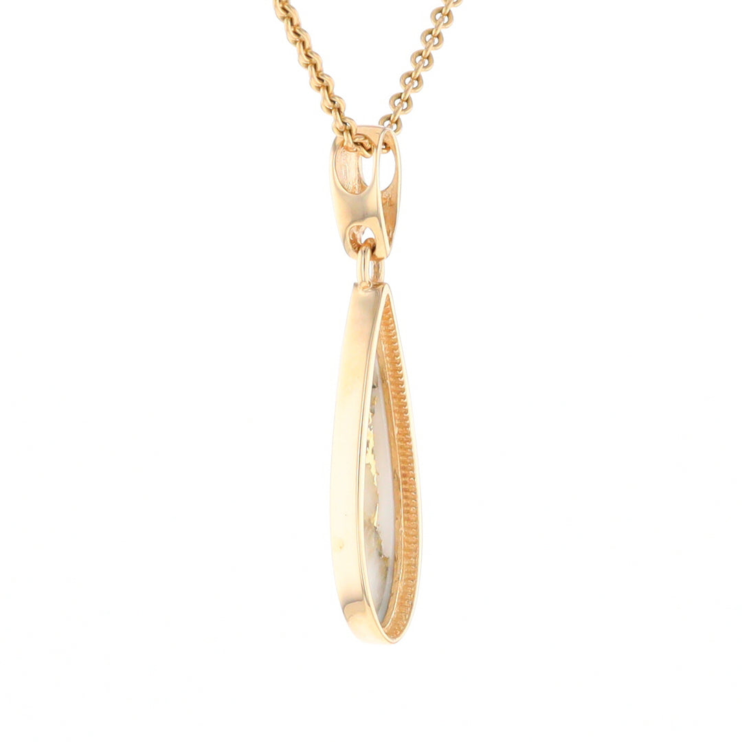 Gold Quartz Pendant Tear Drop Inlaid Design G2