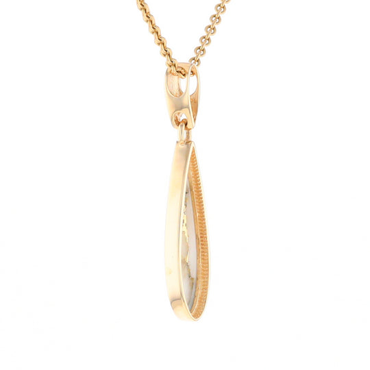 Gold Quartz Pendant Tear Drop Inlaid Design G2